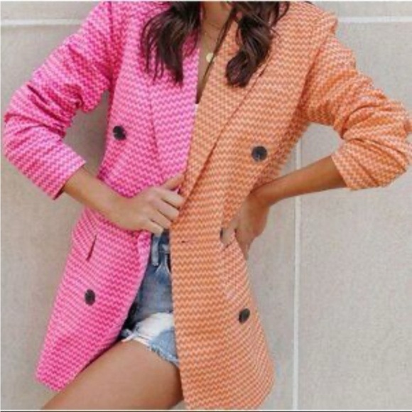 Anthropologie Avec Les Fillies Zig Zag Blazer, NWT, Size Small, Pink & Orange - Picture 1 of 8